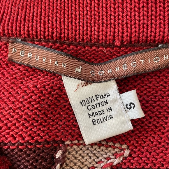 Peruvian Connection Red Patterned Pima Cotton Cardigan - Picture 6 of 6